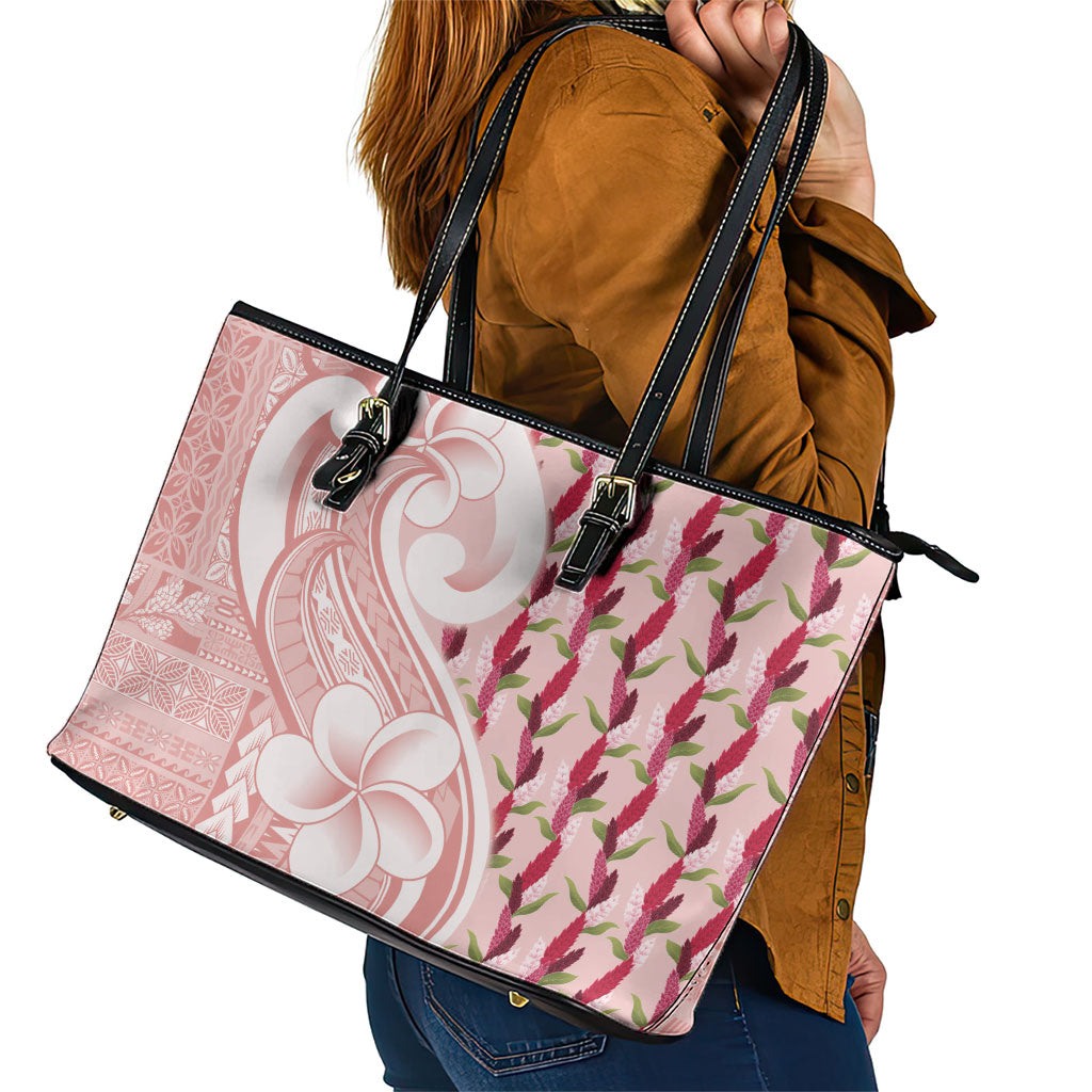 Samoa Teuila Leather Tote Bag Pink Samoan Siapo Motifs LT05 - Polynesian Pride