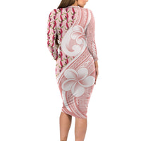 Samoa Teuila Long Sleeve Bodycon Dress Pink Samoan Siapo Motifs LT05 - Polynesian Pride