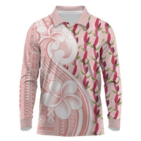 Samoa Teuila Long Sleeve Polo Shirt Pink Samoan Siapo Motifs LT05 Pink - Polynesian Pride