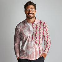 Samoa Teuila Long Sleeve Polo Shirt Pink Samoan Siapo Motifs LT05 - Polynesian Pride