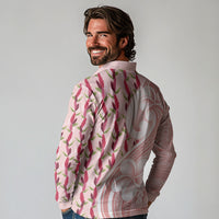 Samoa Teuila Long Sleeve Polo Shirt Pink Samoan Siapo Motifs LT05 - Polynesian Pride