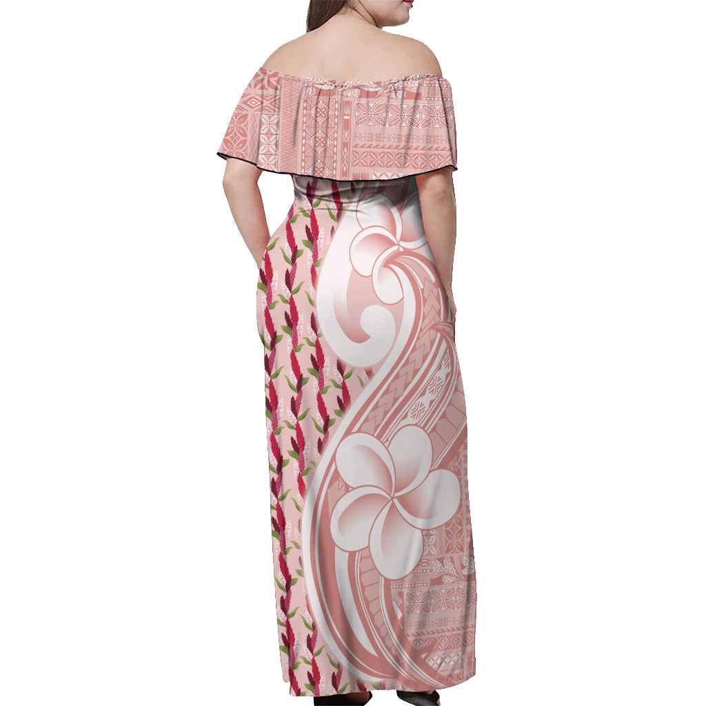 Samoa Teuila Off Shoulder Maxi Dress Pink Samoan Siapo Motifs LT05 - Polynesian Pride