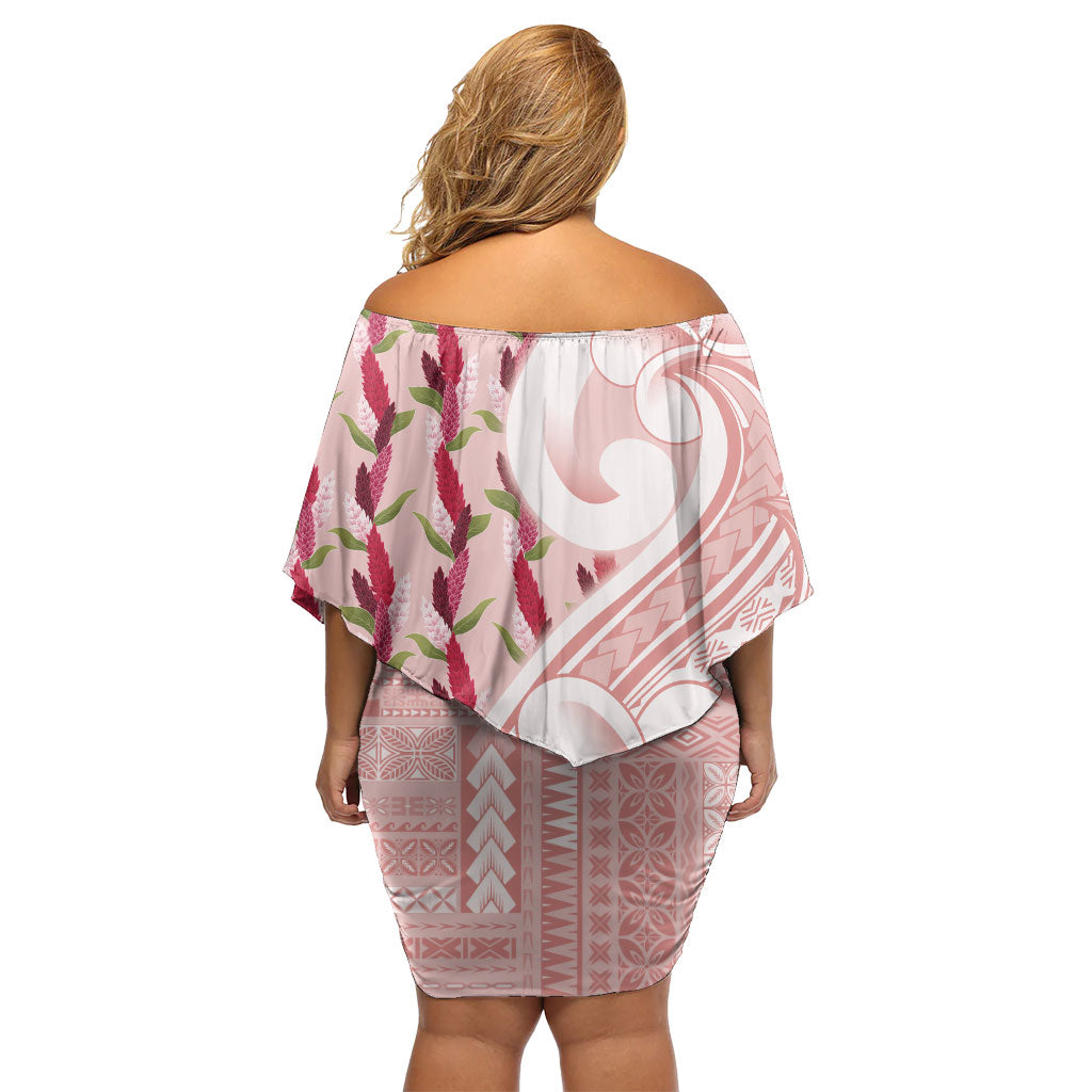 Samoa Teuila Off Shoulder Short Dress Pink Samoan Siapo Motifs LT05 - Polynesian Pride
