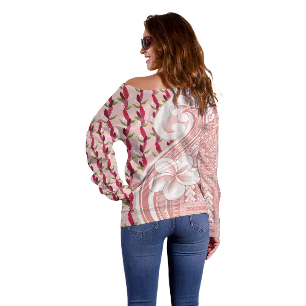 Samoa Teuila Off Shoulder Sweater Pink Samoan Siapo Motifs LT05 - Polynesian Pride