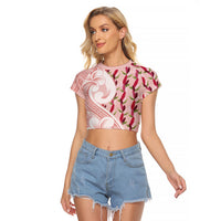 Samoa Teuila Raglan Cropped T Shirt Pink Samoan Siapo Motifs LT05 Female Pink - Polynesian Pride
