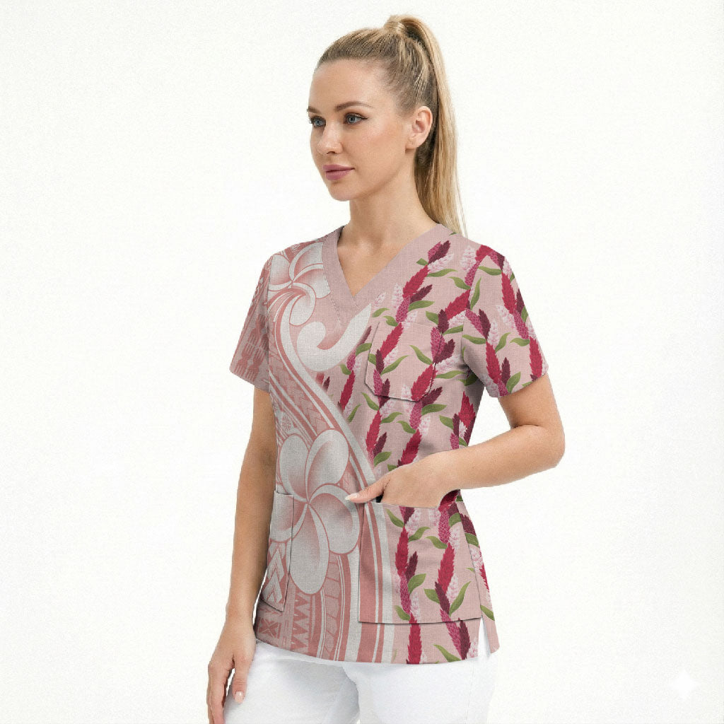 Samoa Teuila Scrub Top Pink Samoan Siapo Motifs LT05 - Polynesian Pride