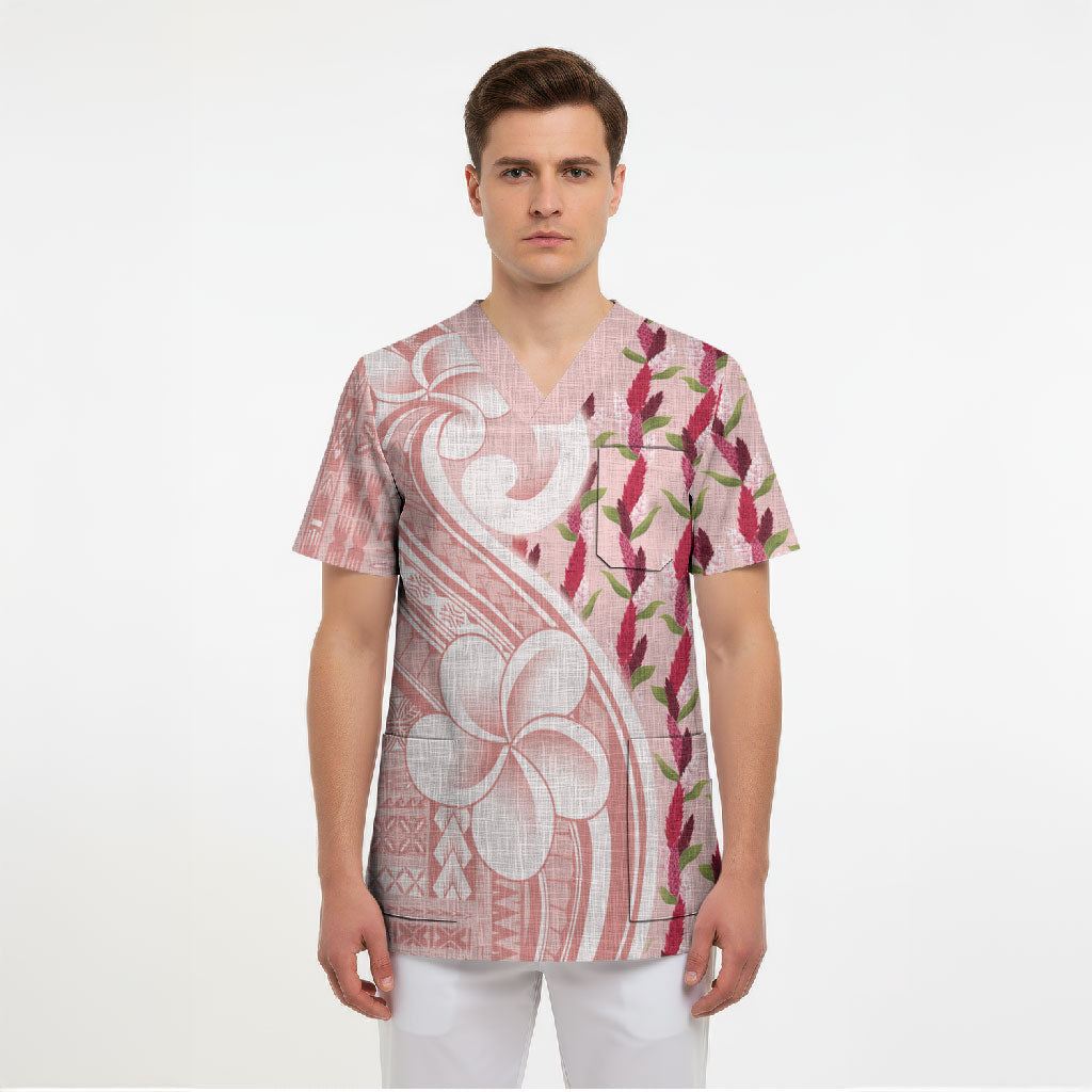 Samoa Teuila Scrub Top Pink Samoan Siapo Motifs LT05 - Polynesian Pride