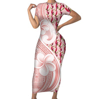 Samoa Teuila Short Sleeve Bodycon Dress Pink Samoan Siapo Motifs LT05 Long Dress Pink - Polynesian Pride