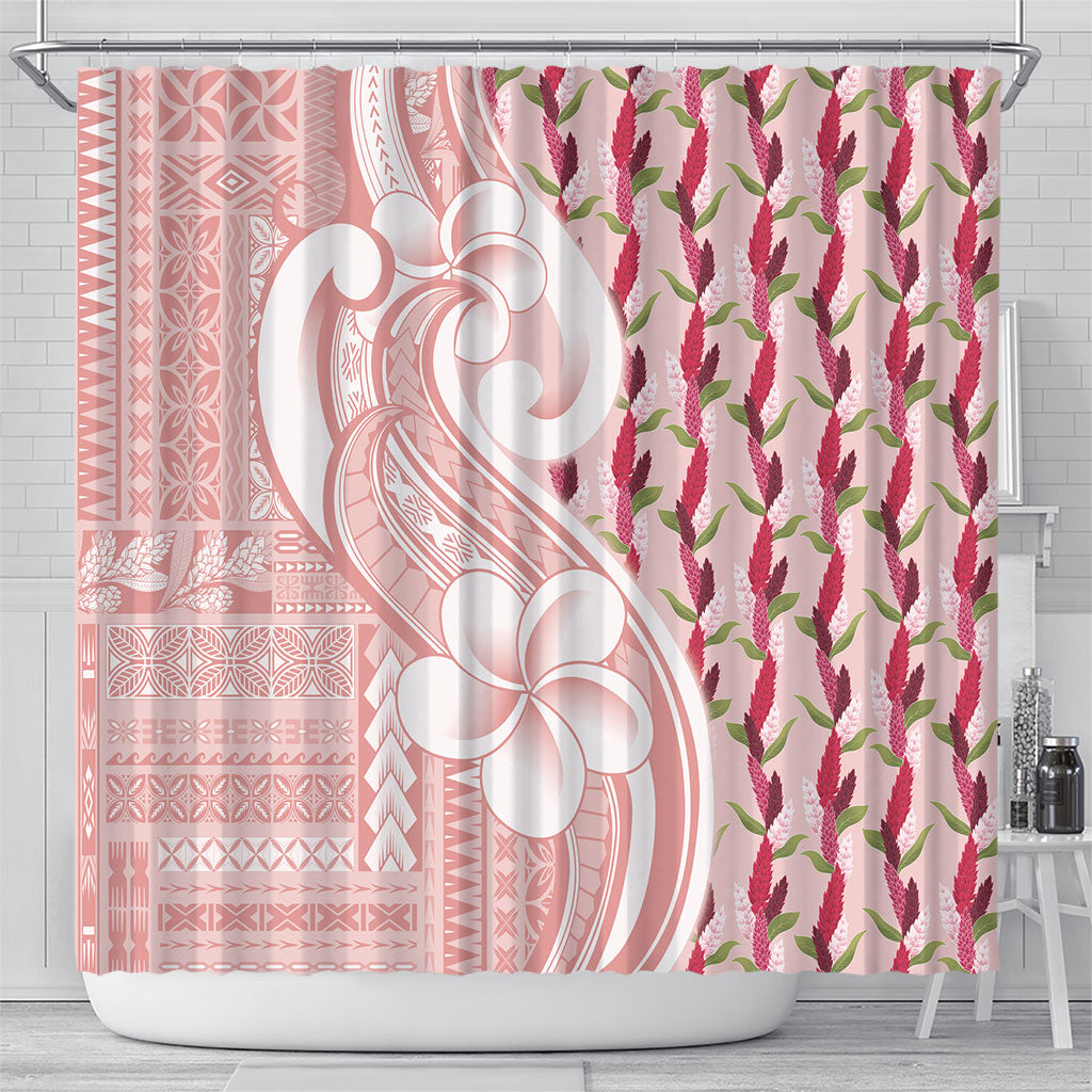 Samoa Teuila Shower Curtain Pink Samoan Siapo Motifs LT05 - Polynesian Pride