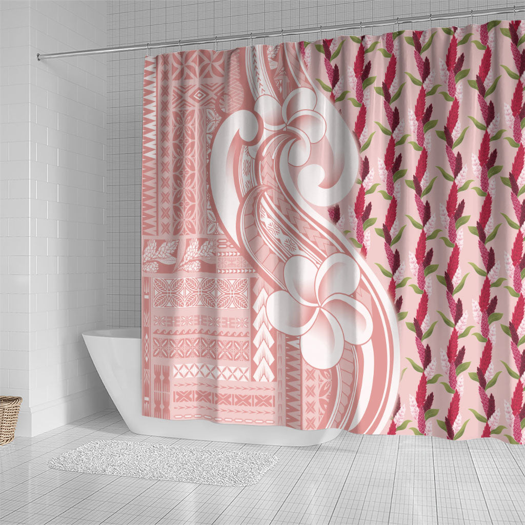 Samoa Teuila Shower Curtain Pink Samoan Siapo Motifs LT05 - Polynesian Pride