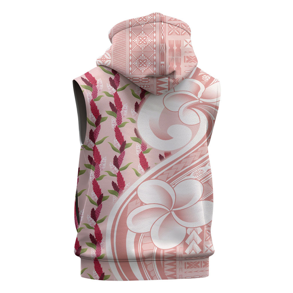 Samoa Teuila Sleeveless Zip Hoodie Pink Samoan Siapo Motifs LT05 - Polynesian Pride