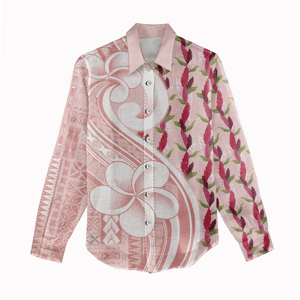 Samoa Teuila Women Casual Shirt Pink Samoan Siapo Motifs LT05 - Polynesian Pride