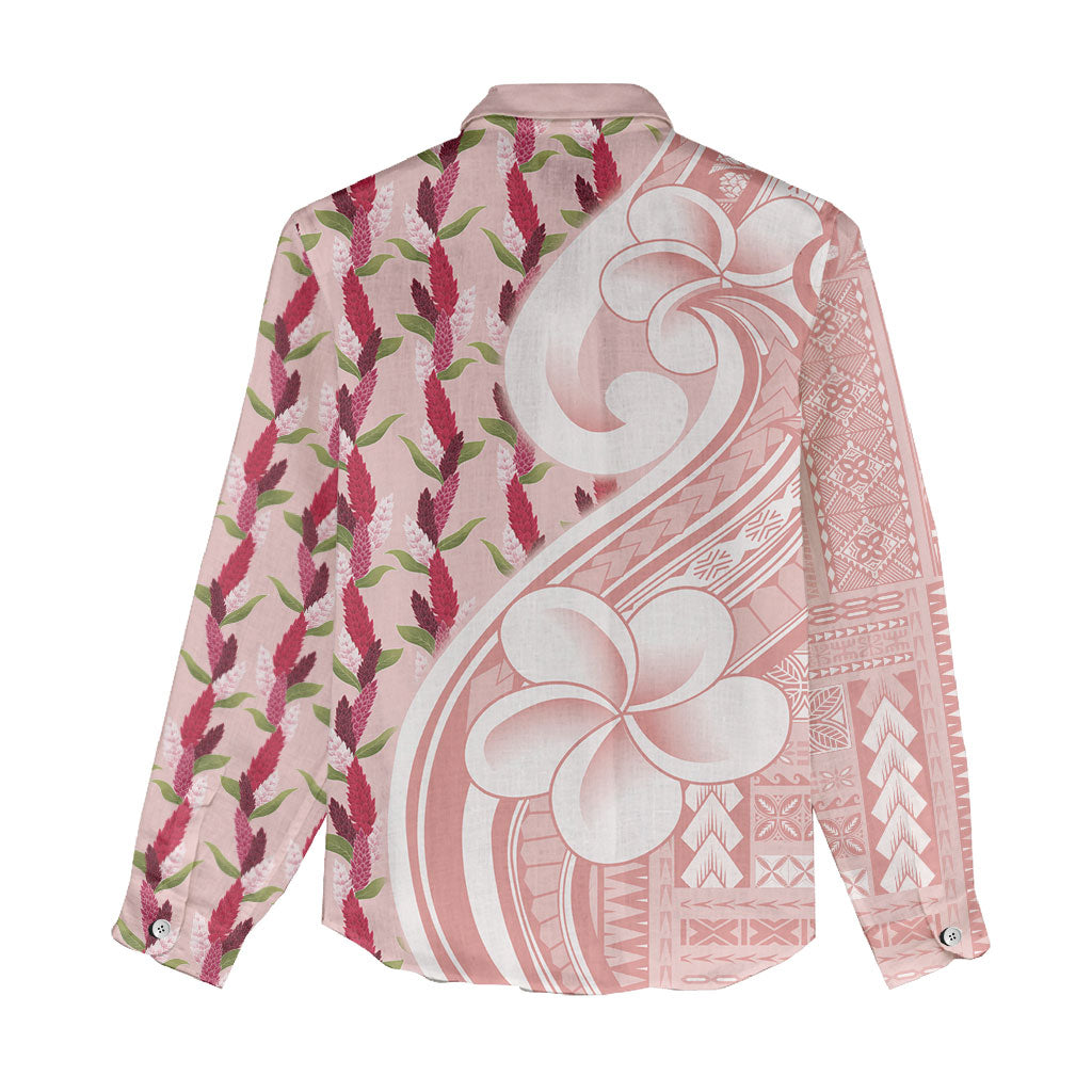Samoa Teuila Women Casual Shirt Pink Samoan Siapo Motifs LT05 - Polynesian Pride