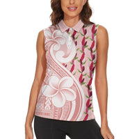 Samoa Teuila Women Sleeveless Polo Shirt Pink Samoan Siapo Motifs LT05 - Polynesian Pride