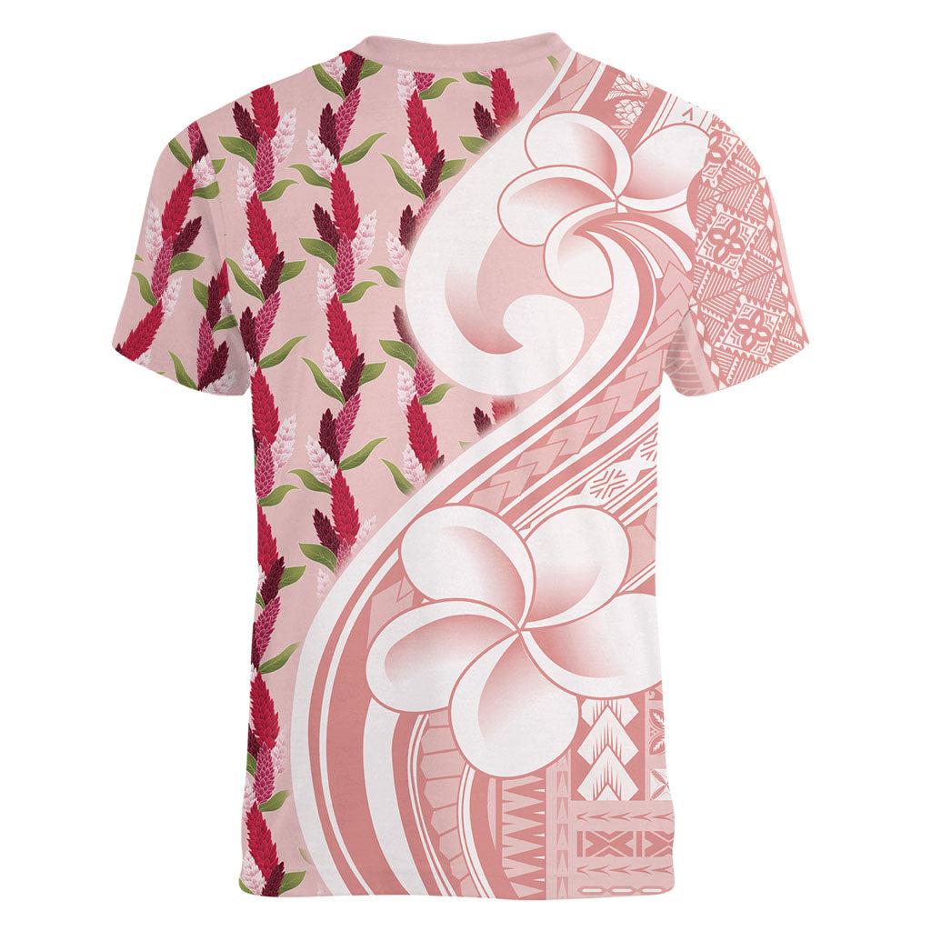 Samoa Teuila Women V-Neck T-Shirt Pink Samoan Siapo Motifs LT05 - Polynesian Pride