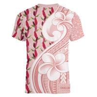 Samoa Teuila Women V-Neck T-Shirt Pink Samoan Siapo Motifs LT05 - Polynesian Pride