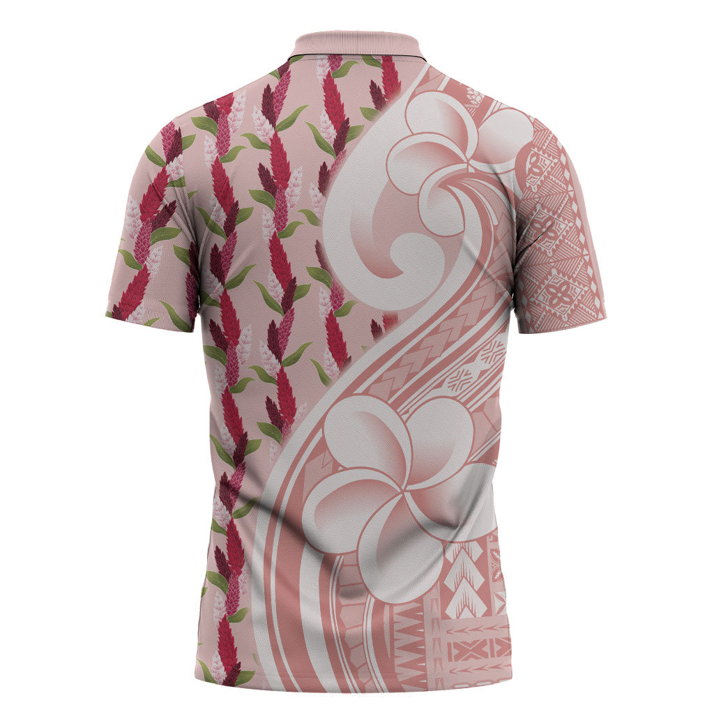 Samoa Teuila Zipper Polo Shirt Pink Samoan Siapo Motifs LT05 - Polynesian Pride