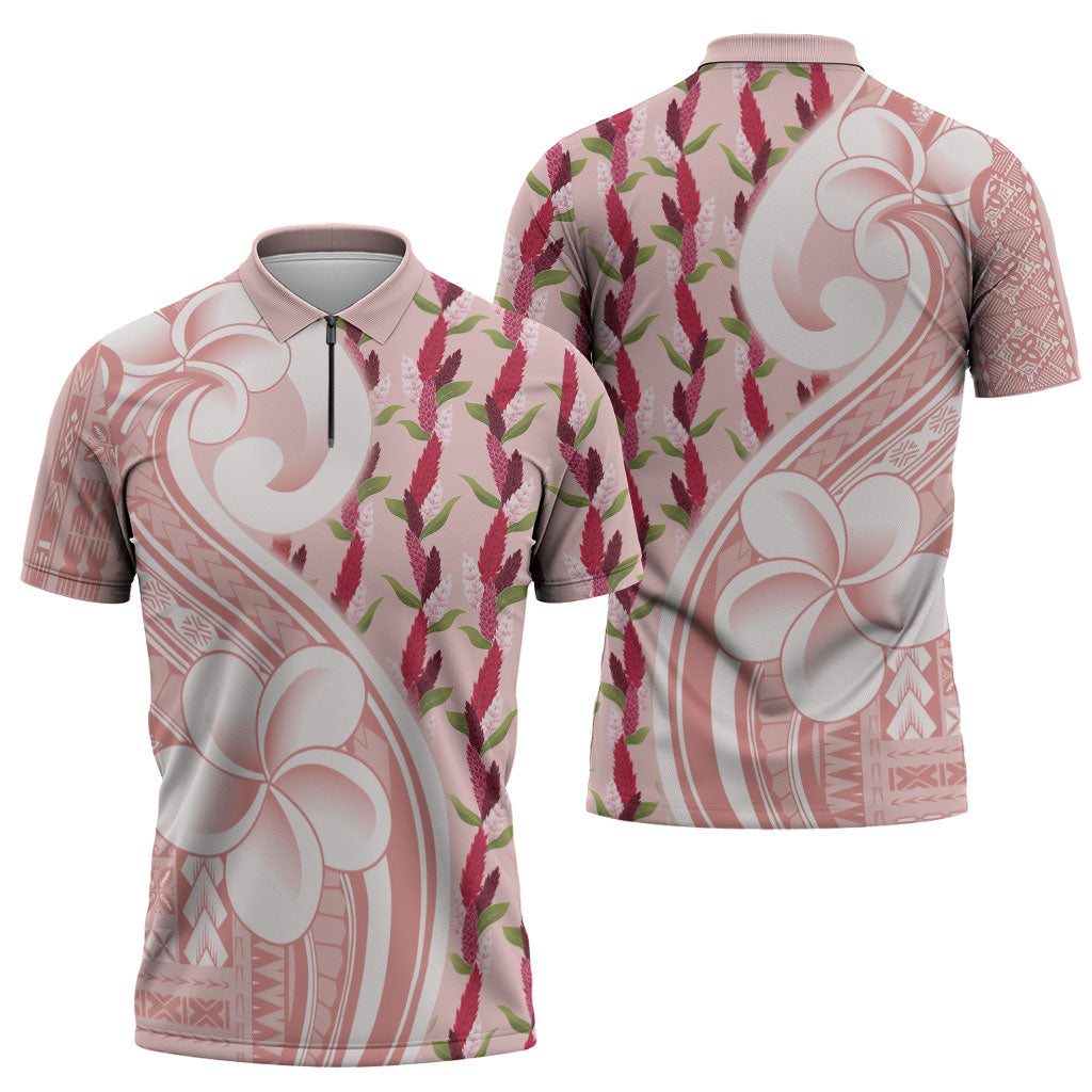 Samoa Teuila Zipper Polo Shirt Pink Samoan Siapo Motifs LT05 - Polynesian Pride