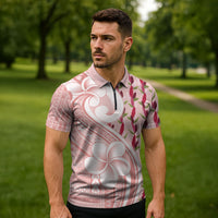 Samoa Teuila Zipper Polo Shirt Pink Samoan Siapo Motifs LT05 - Polynesian Pride