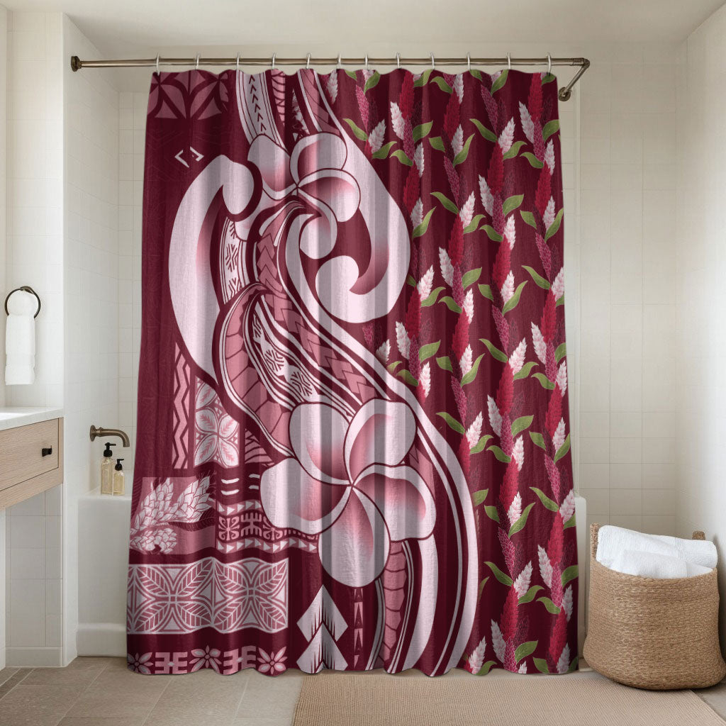 Samoa Teuila Bathroom Set Maroon Samoan Siapo Motifs LT05 Shower Curtain Only Maroon - Polynesian Pride