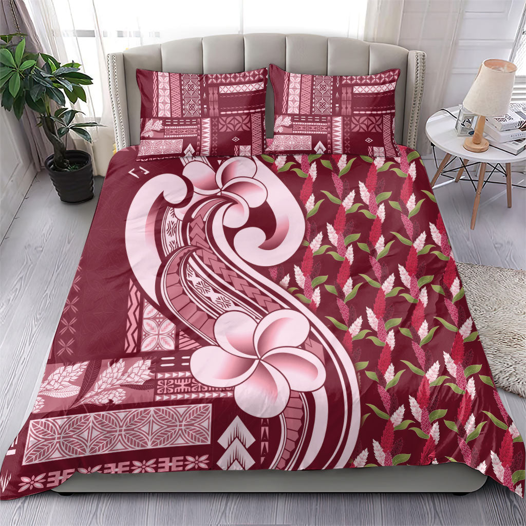 Samoa Teuila Bedding Set Maroon Samoan Siapo Motifs LT05 - Polynesian Pride