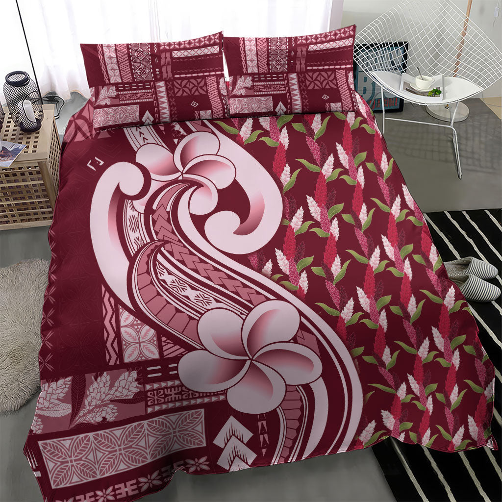 Samoa Teuila Bedding Set Maroon Samoan Siapo Motifs LT05 - Polynesian Pride