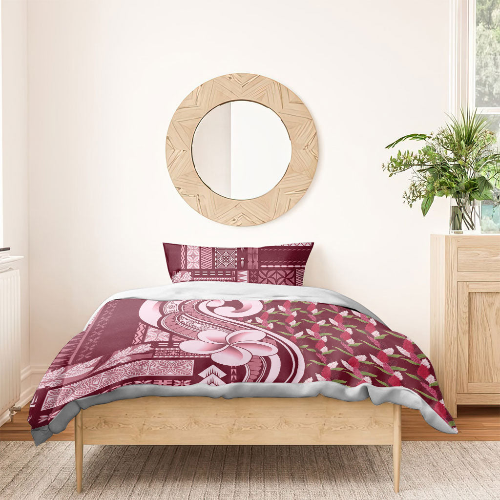 Samoa Teuila Bedding Set Maroon Samoan Siapo Motifs LT05 - Polynesian Pride