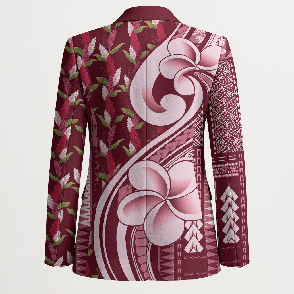 Samoa Teuila Blazer Maroon Samoan Siapo Motifs LT05 - Polynesian Pride