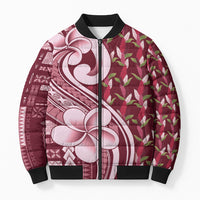 Samoa Teuila Bomber Puffer Jacket Maroon Samoan Siapo Motifs LT05 Unisex Maroon - Polynesian Pride