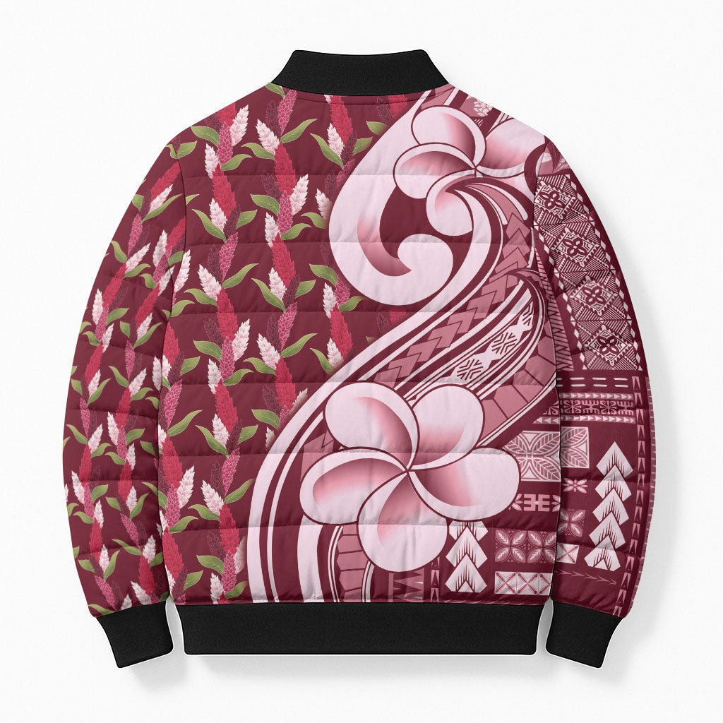 Samoa Teuila Bomber Puffer Jacket Maroon Samoan Siapo Motifs LT05 - Polynesian Pride