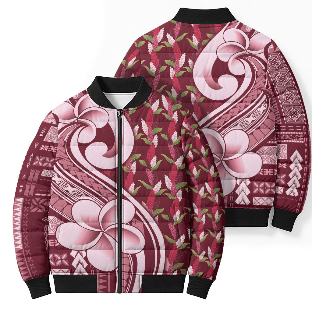 Samoa Teuila Bomber Puffer Jacket Maroon Samoan Siapo Motifs LT05 - Polynesian Pride