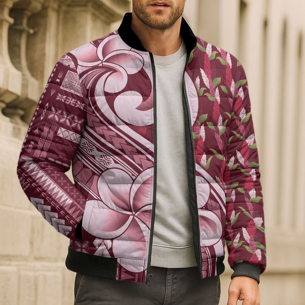 Samoa Teuila Bomber Puffer Jacket Maroon Samoan Siapo Motifs LT05 - Polynesian Pride