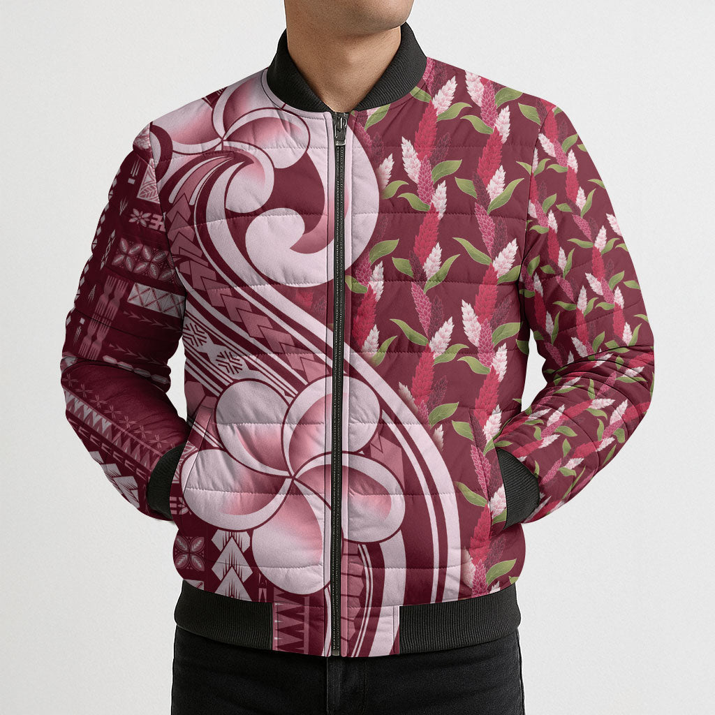 Samoa Teuila Bomber Puffer Jacket Maroon Samoan Siapo Motifs LT05 - Polynesian Pride