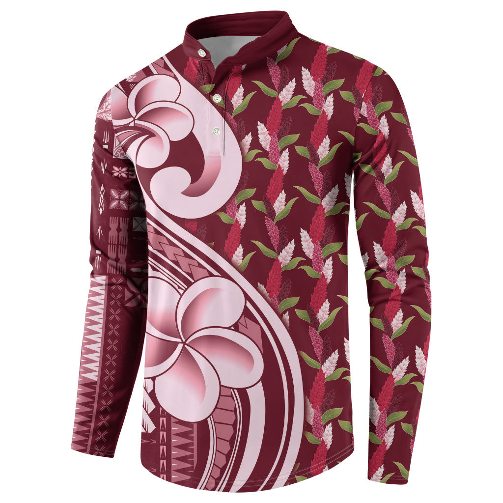 Samoa Teuila Button Sweatshirt Maroon Samoan Siapo Motifs LT05 - Polynesian Pride