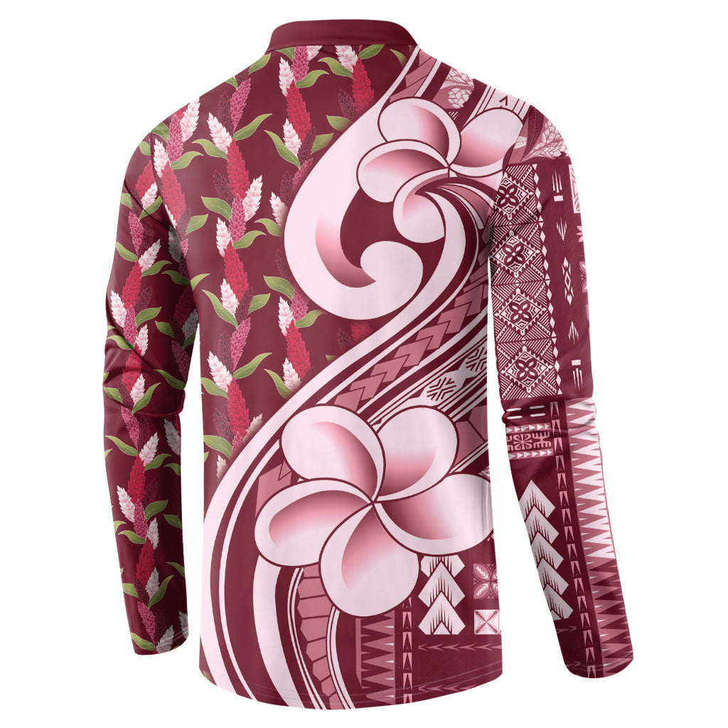 Samoa Teuila Button Sweatshirt Maroon Samoan Siapo Motifs LT05 - Polynesian Pride