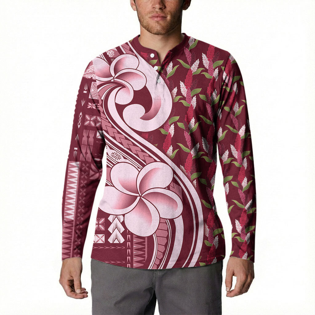 Samoa Teuila Button Sweatshirt Maroon Samoan Siapo Motifs LT05 - Polynesian Pride