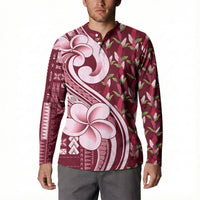 Samoa Teuila Button Sweatshirt Maroon Samoan Siapo Motifs LT05 - Polynesian Pride