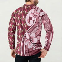 Samoa Teuila Button Sweatshirt Maroon Samoan Siapo Motifs LT05 - Polynesian Pride