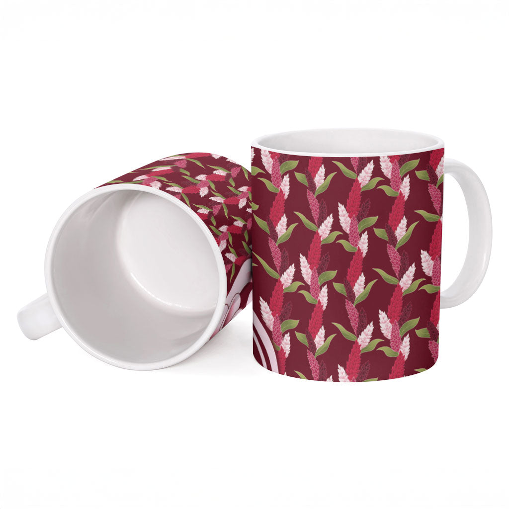 Samoa Teuila Ceramic Mug Maroon Samoan Siapo Motifs LT05 - Polynesian Pride