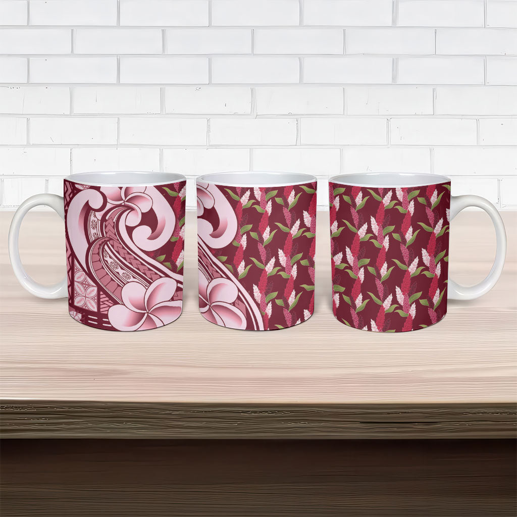 Samoa Teuila Ceramic Mug Maroon Samoan Siapo Motifs LT05 - Polynesian Pride