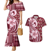 Samoa Teuila Couples Matching Mermaid Dress and Hawaiian Shirt Maroon Samoan Siapo Motifs LT05 Maroon - Polynesian Pride