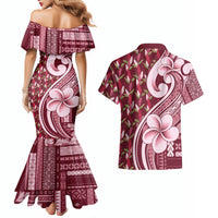Samoa Teuila Couples Matching Mermaid Dress and Hawaiian Shirt Maroon Samoan Siapo Motifs LT05 - Polynesian Pride