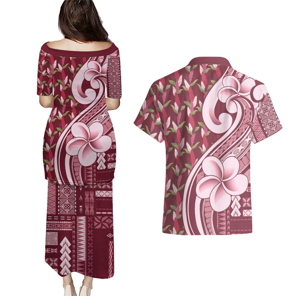 Samoa Teuila Couples Matching Puletasi and Hawaiian Shirt Maroon Samoan Siapo Motifs LT05 - Polynesian Pride
