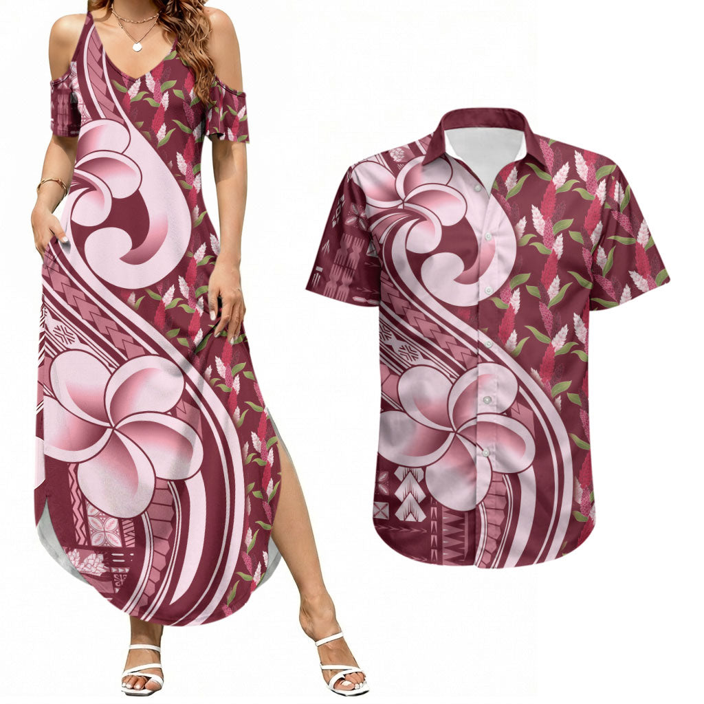 Samoa Teuila Couples Matching Summer Maxi Dress and Hawaiian Shirt Maroon Samoan Siapo Motifs LT05 Maroon - Polynesian Pride