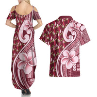Samoa Teuila Couples Matching Summer Maxi Dress and Hawaiian Shirt Maroon Samoan Siapo Motifs LT05 - Polynesian Pride