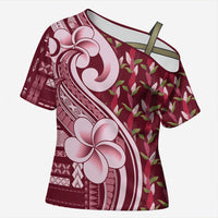 Samoa Teuila Cross Shoulder Shirt Maroon Samoan Siapo Motifs LT05 Female Maroon - Polynesian Pride