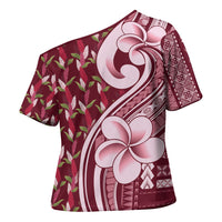 Samoa Teuila Cross Shoulder Shirt Maroon Samoan Siapo Motifs LT05 - Polynesian Pride