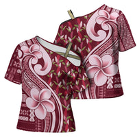 Samoa Teuila Cross Shoulder Shirt Maroon Samoan Siapo Motifs LT05 - Polynesian Pride
