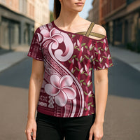 Samoa Teuila Cross Shoulder Shirt Maroon Samoan Siapo Motifs LT05 - Polynesian Pride
