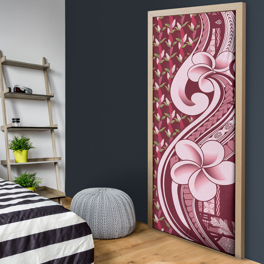 Samoa Teuila Door Cover Maroon Samoan Siapo Motifs LT05 - Polynesian Pride
